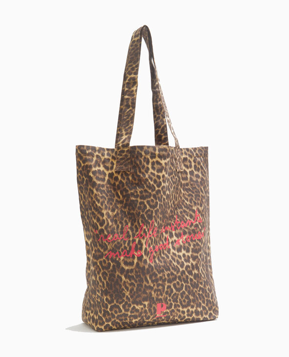 Totebag léopard avec inscription marron - Pimkie