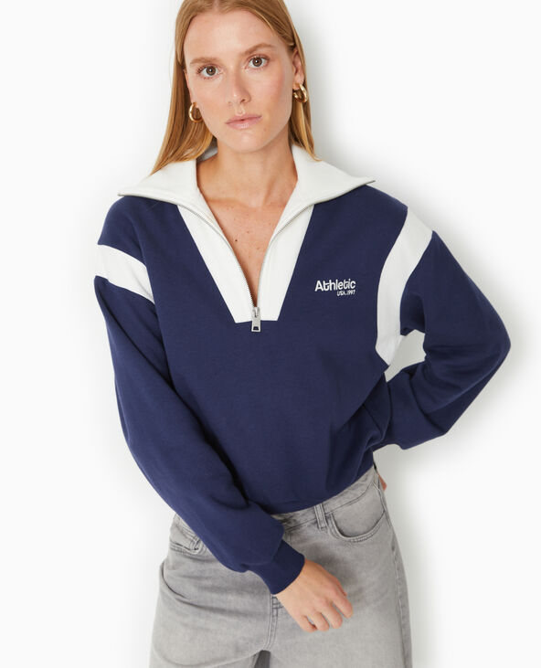 Sweat col camionneur avec broderie bleu marine - Pimkie