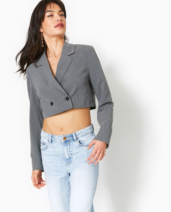 Veste blazer cropped rayures banquier gris clair - Pimkie