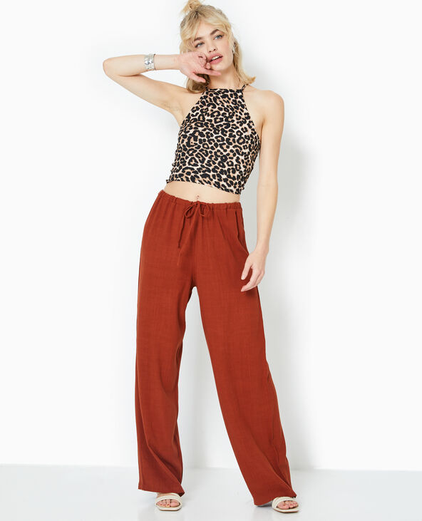 Pantalon large et droit avec taille élastiquée marron - Pimkie