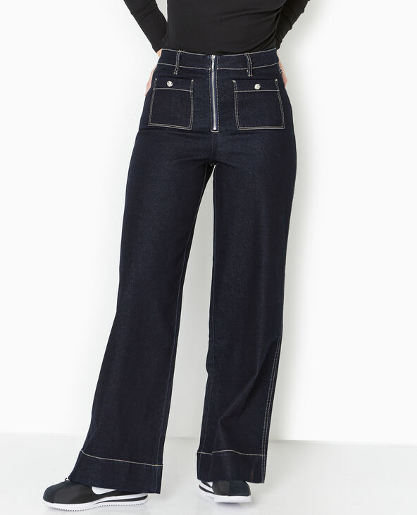 Jean wide taille haute avec zip et poches bleu - Pimkie