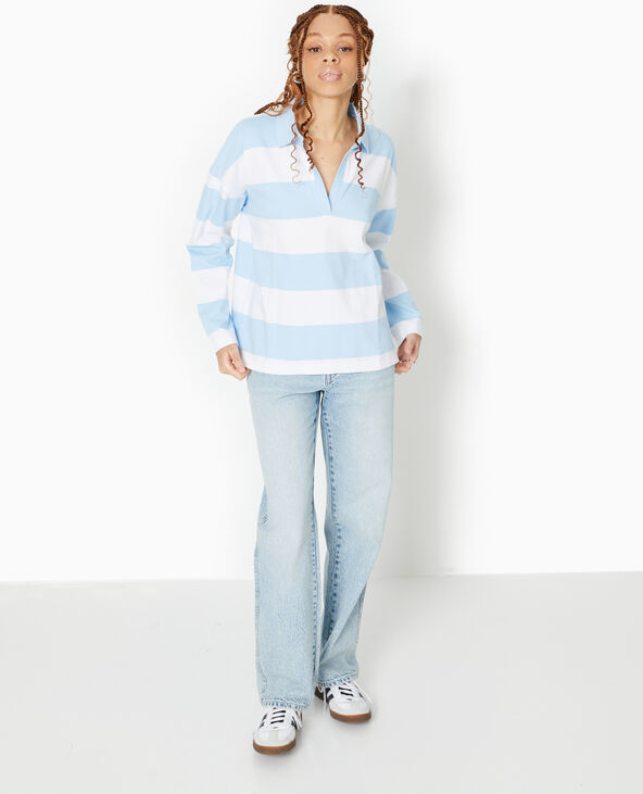 Polo rayé oversize manches longues bleu clair - Pimkie