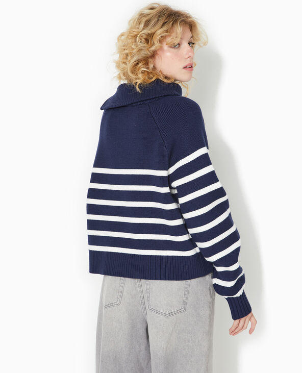 Pull rayé avec col camionneur asymétrique bleu marine - Pimkie