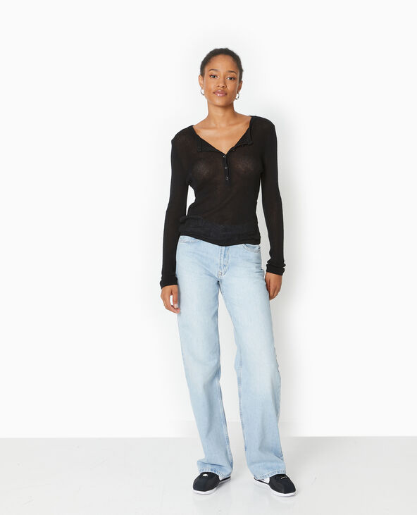 Pull maille transparente avec patte boutonnée noir - Pimkie