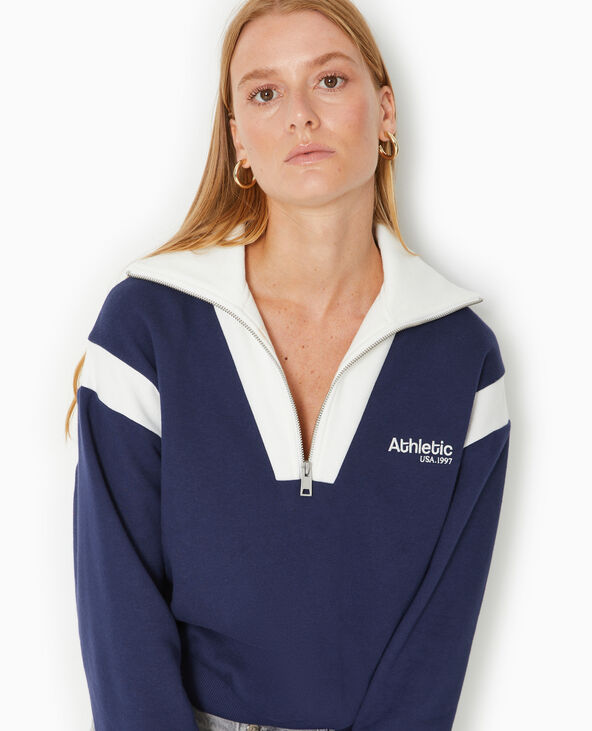 Sweat col camionneur avec broderie bleu marine - Pimkie