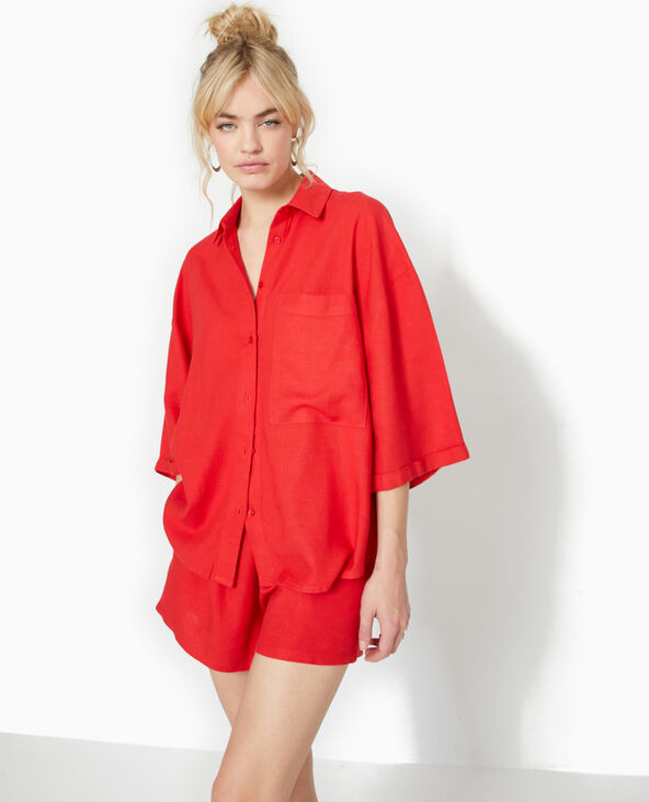 Chemise oversize manches courte avec lin rouge - Pimkie