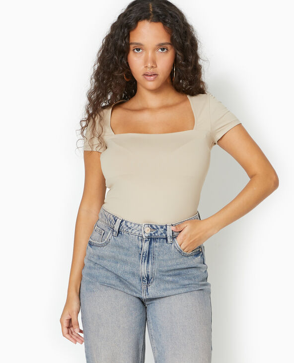 Top manches courtes encolure carrée beige - Pimkie