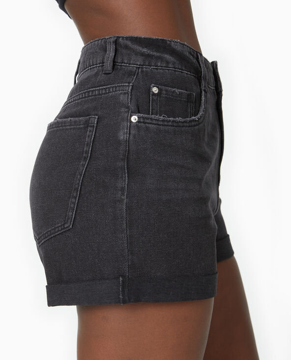 Short en jean loose taille haute bas roulottés noir - Pimkie