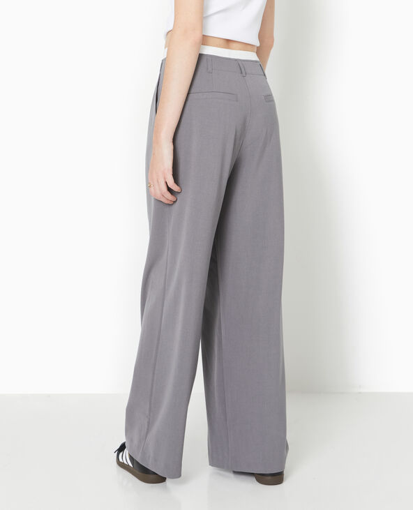 Pantalon large et droit avec détail ceinture gris foncé - Pimkie