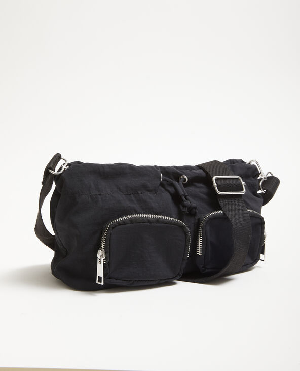 Sac souple en nylon avec poches et lien coulissant noir - Pimkie