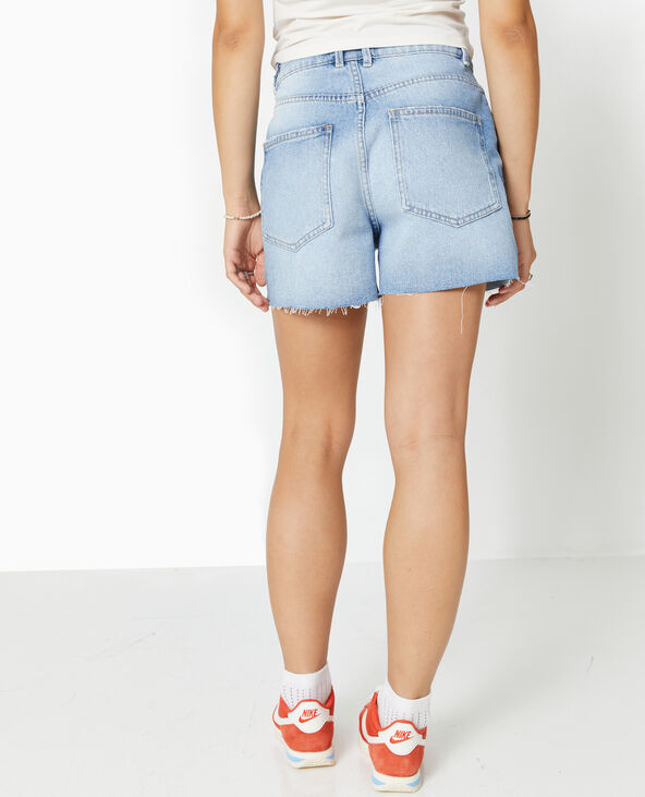 Short en jean taille haute bas coupés bleu clair - Pimkie