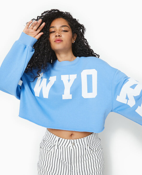 Sweat cropped base coupée avec NEW YORK bleu - Pimkie