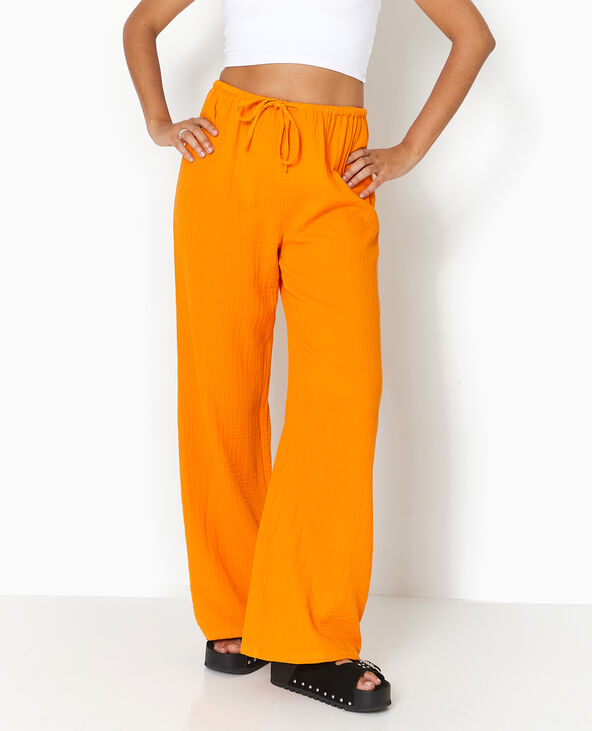 Pantalon large en gaze de coton orange - Pimkie