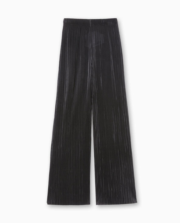 Pantalon large en tissu plissé et satiné noir - Pimkie