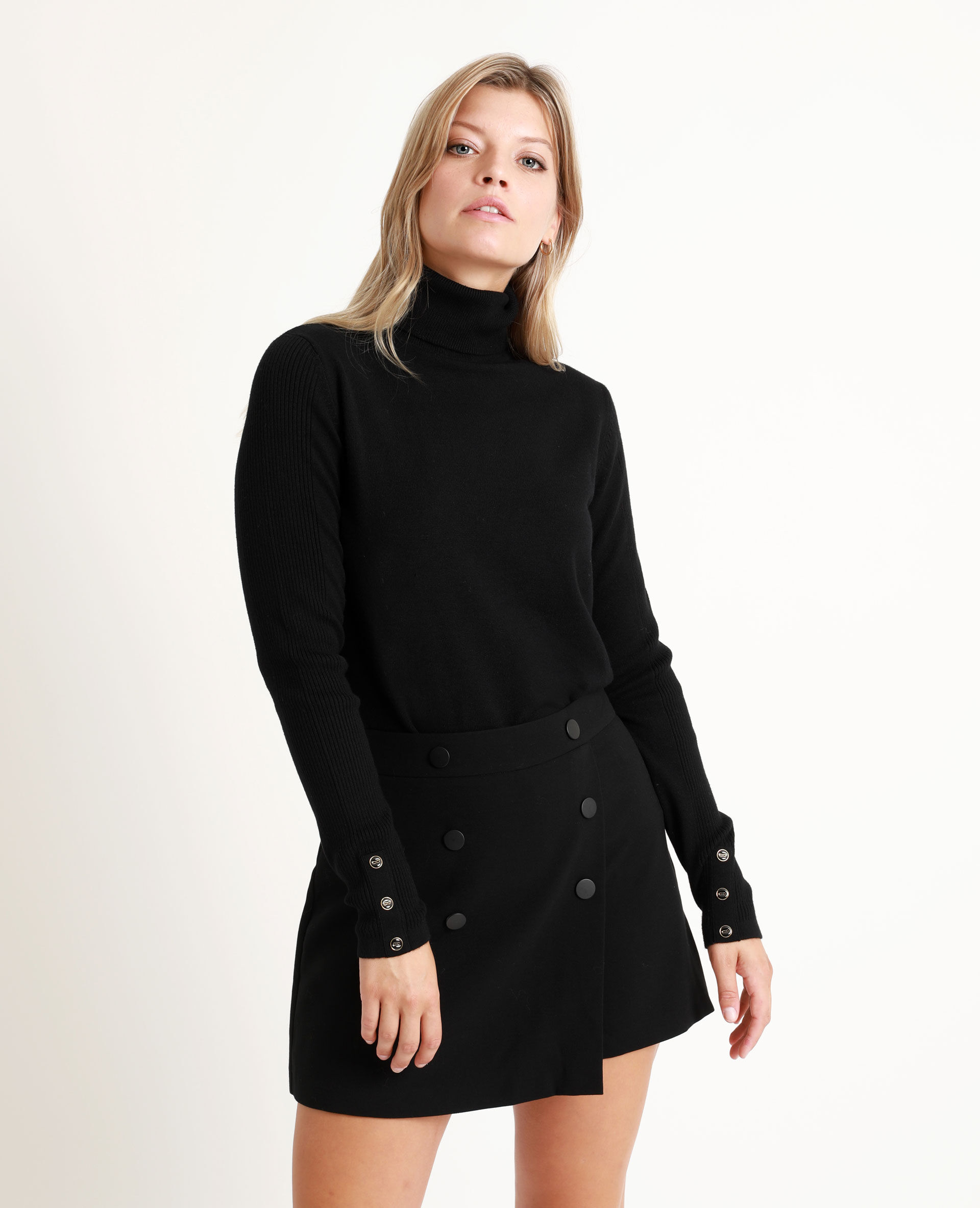 pull col roulé noir femme