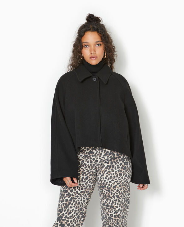 Manteau court drap de laine noir - Pimkie