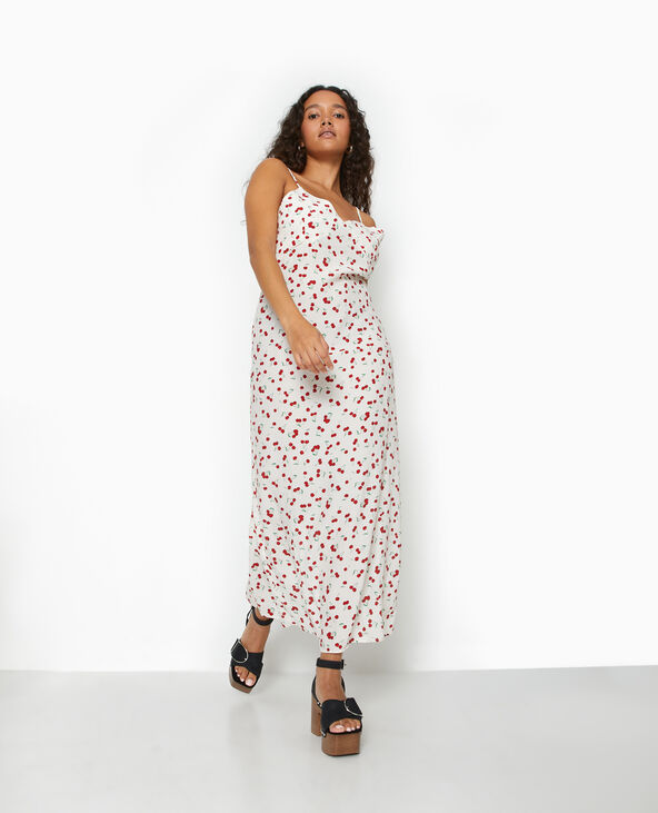 Robe longue bretelles fines motif cerises blanc - Pimkie