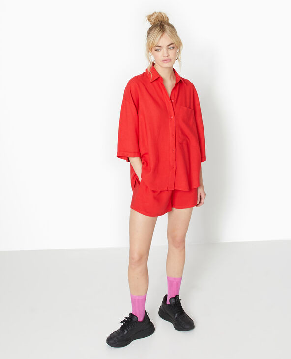 Chemise oversize manches courte avec lin rouge - Pimkie