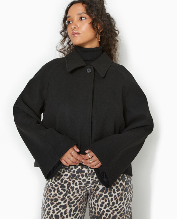 Manteau court drap de laine noir - Pimkie