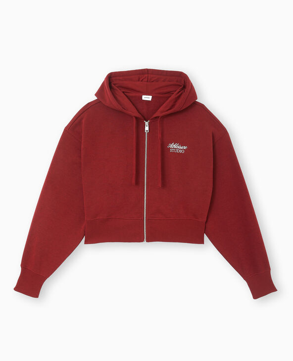 Sweat zippé avec capuche et broderie poitrine bordeaux - Pimkie