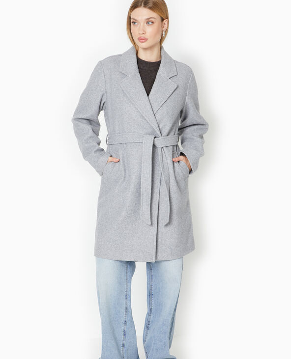 Manteau mi-long avec ceinture gris clair - Pimkie