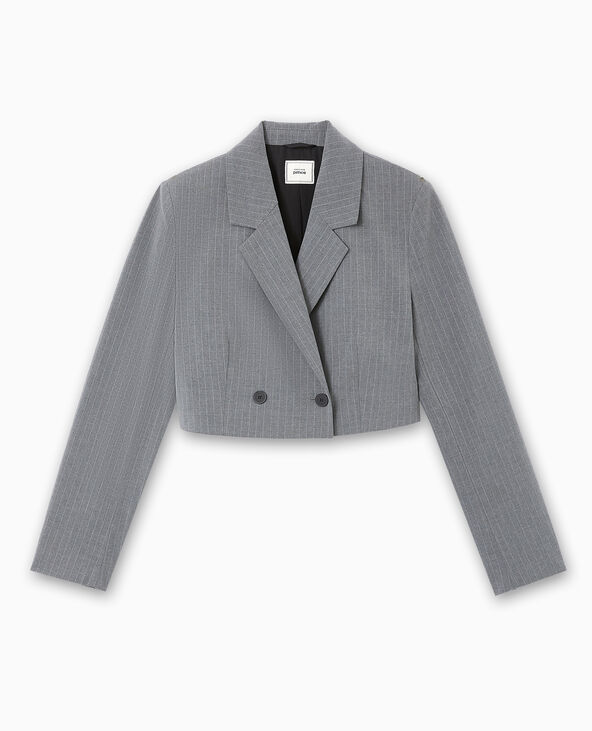 Veste blazer cropped rayures banquier gris clair - Pimkie