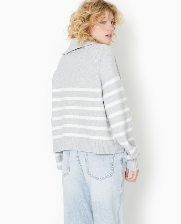 Pull rayé avec col camionneur asymétrique gris foncé - Pimkie