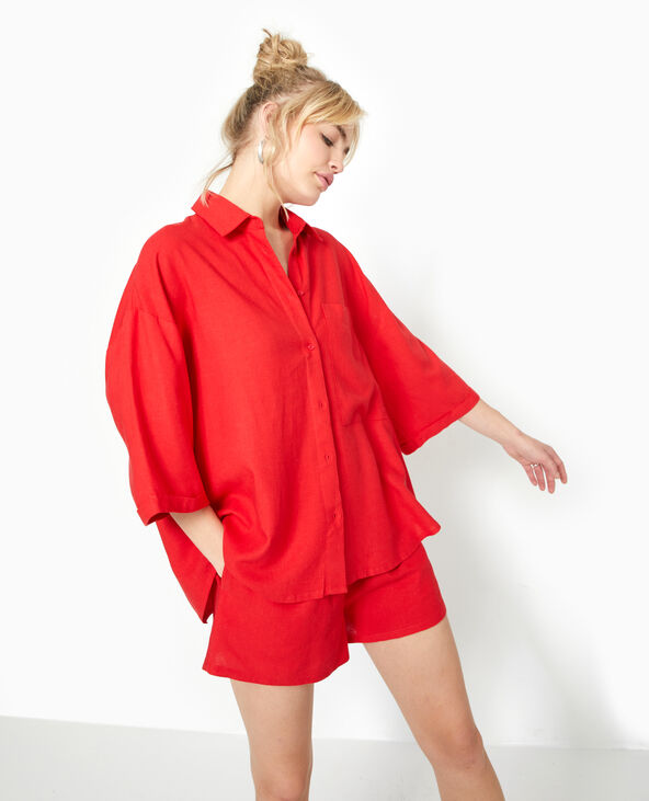 Chemise oversize manches courte avec lin rouge - Pimkie