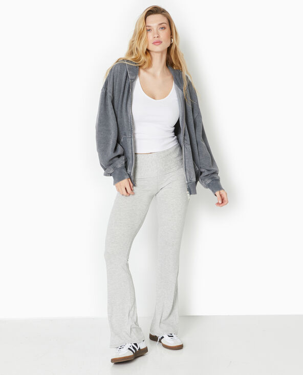 Pantalon flare en maille côtelée gris chiné - Pimkie