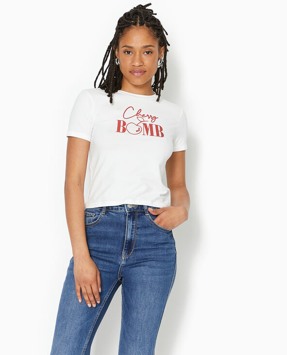 T-shirt ajusté avec print paillettes devant blanc - Pimkie