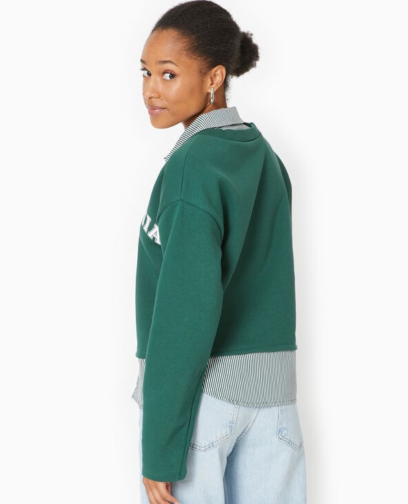 Top 2 en 1 sweat et chemise vert foncé - Pimkie