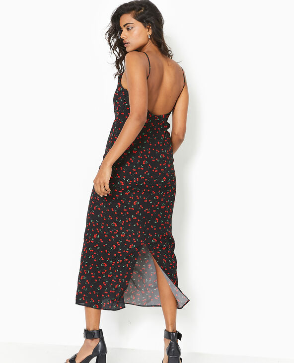 Robe longue bretelles fines motif cerises noir - Pimkie