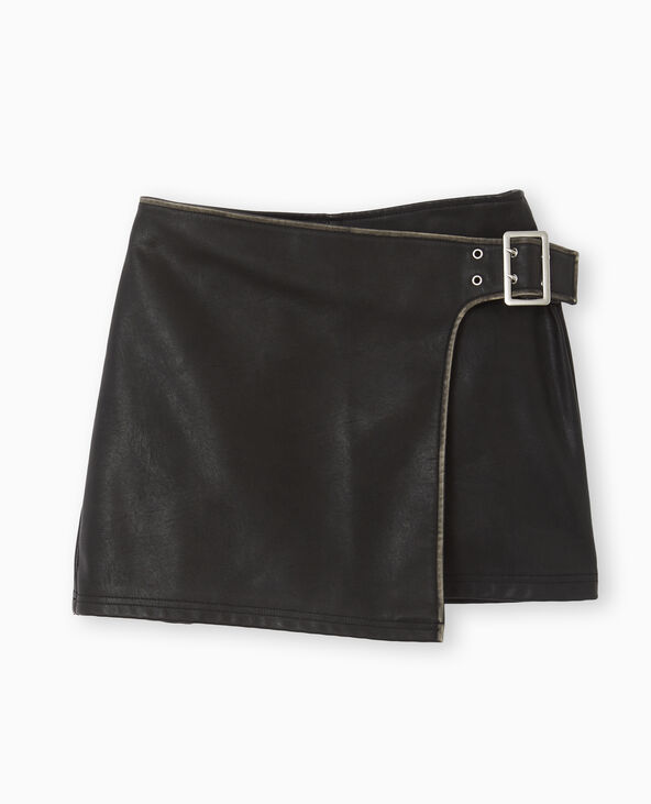 Mini jupe-short en simili cuir effet vieilli noir - Pimkie