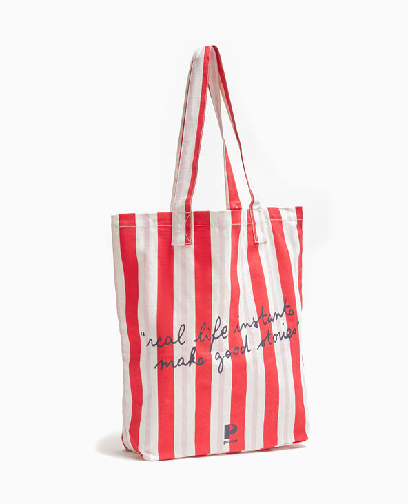 Totebag rayé avec inscription rouge - Pimkie