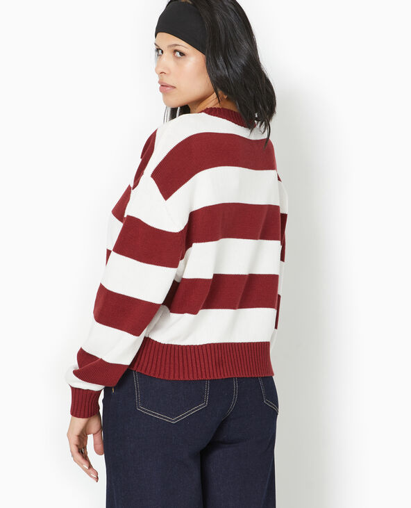 Pull col rond en maille rayée bordeaux - Pimkie