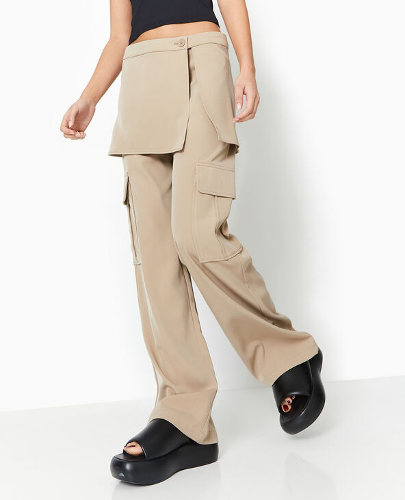 2 en 1 : pantalon cargo + jupette amovible beige - Pimkie