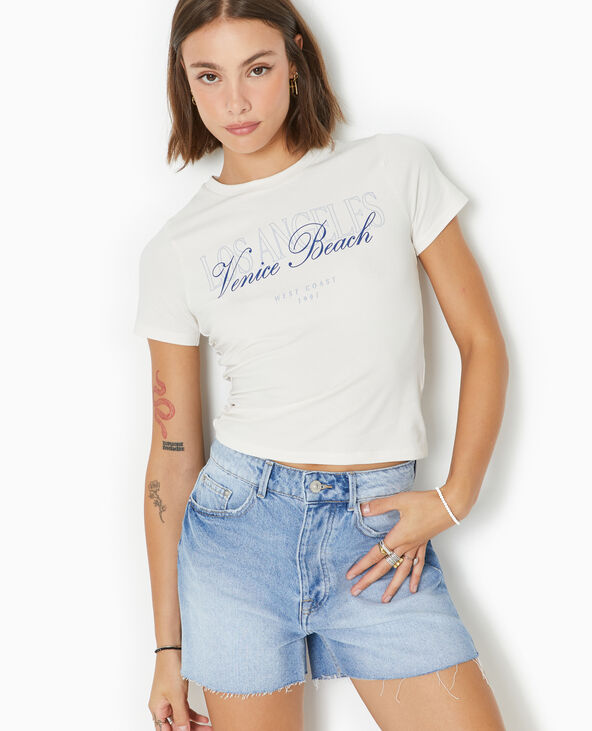 T-shirt ajusté avec print devant blanc - Pimkie