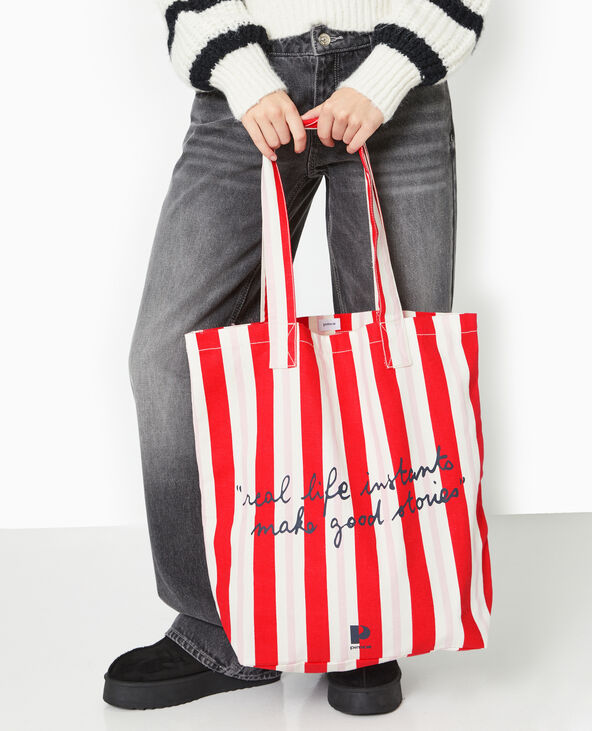 Totebag rayé avec inscription rouge - Pimkie