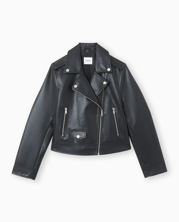 Blouson biker court en simili cuir noir - Pimkie