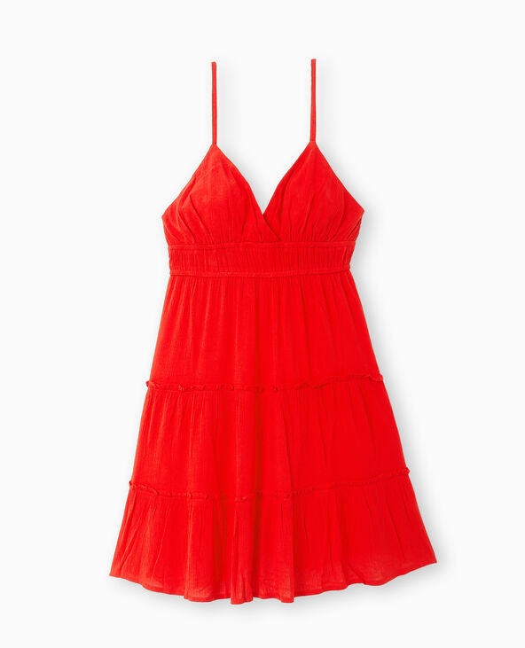 Robe courte à volants encolure croisée rouge - Pimkie