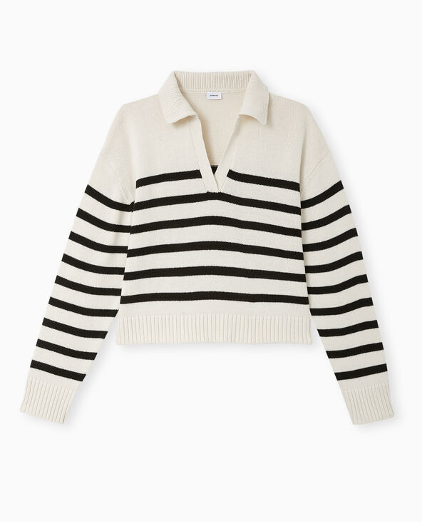 Pull rayé col polo blanc - Pimkie