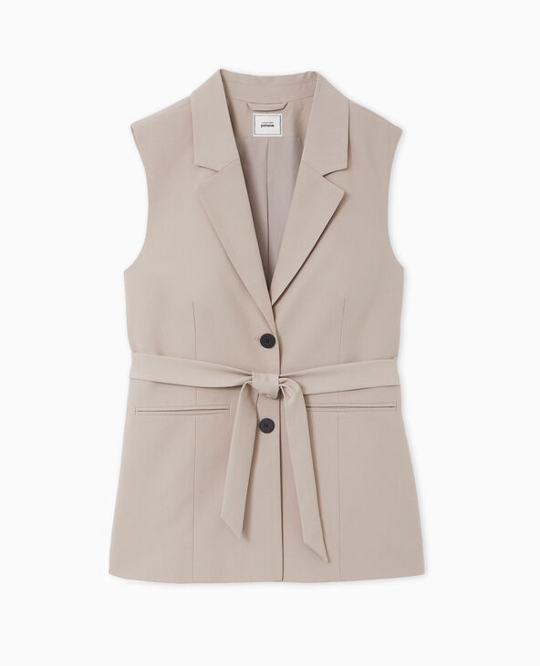 Veste blazer sans manches avec ceinture beige - Pimkie