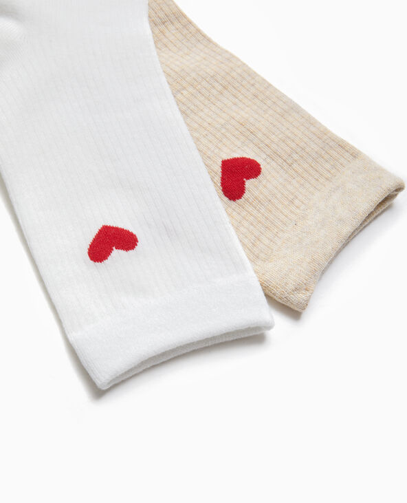 Lot de 2 paires de chaussettes avec cœurs écru - Pimkie