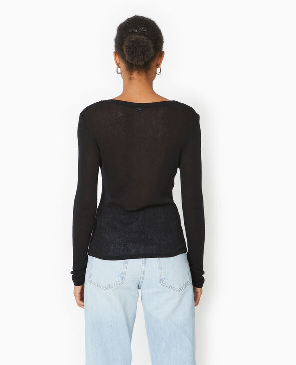 Pull maille transparente avec patte boutonnée noir - Pimkie