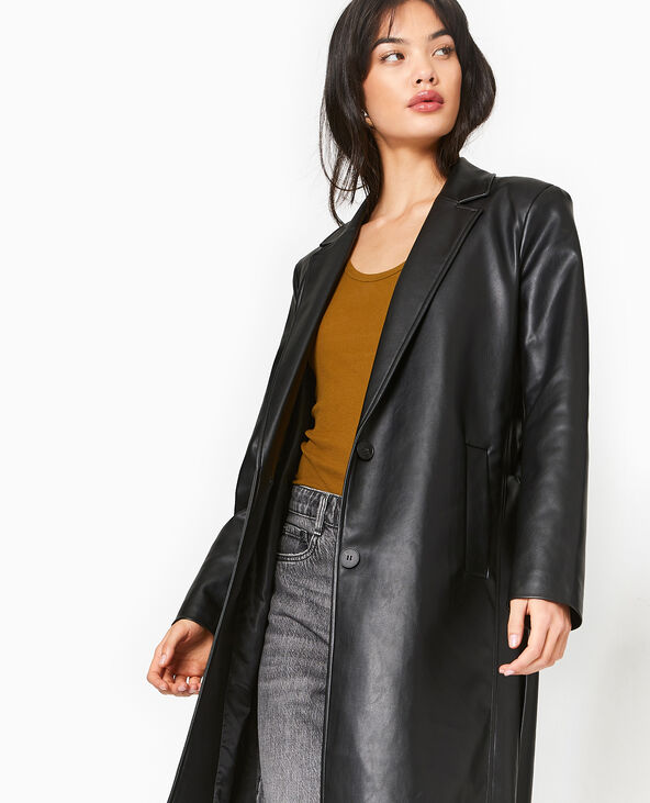 Manteau long en simili cuir noir - Pimkie