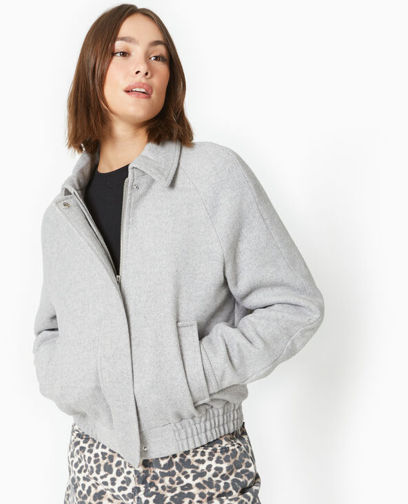 Blouson avec col en drap de laine gris clair - Pimkie