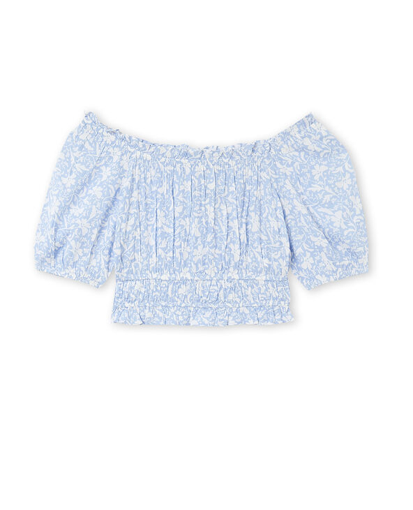 Top court encolure Bardot motif fleurs bleu - Pimkie