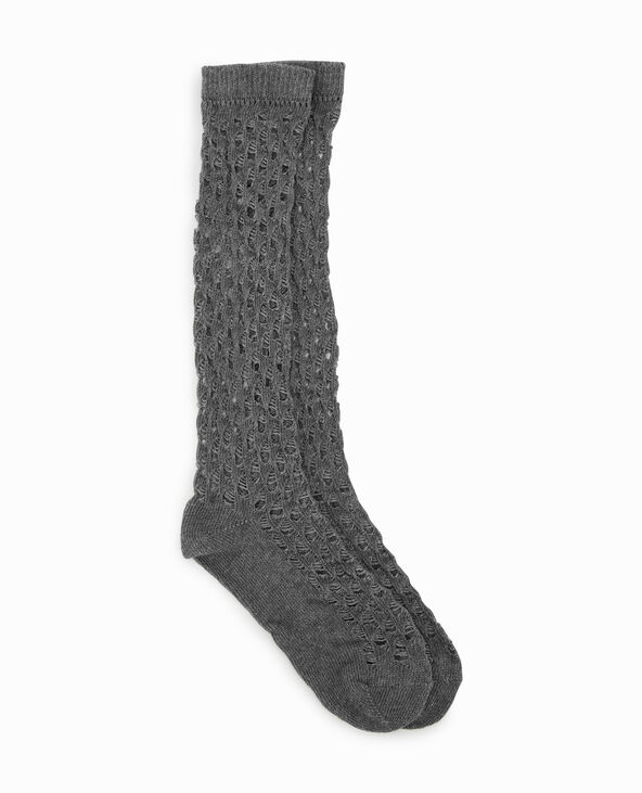 Paire de chaussettes hautes en maille ajourée gris foncé - Pimkie
