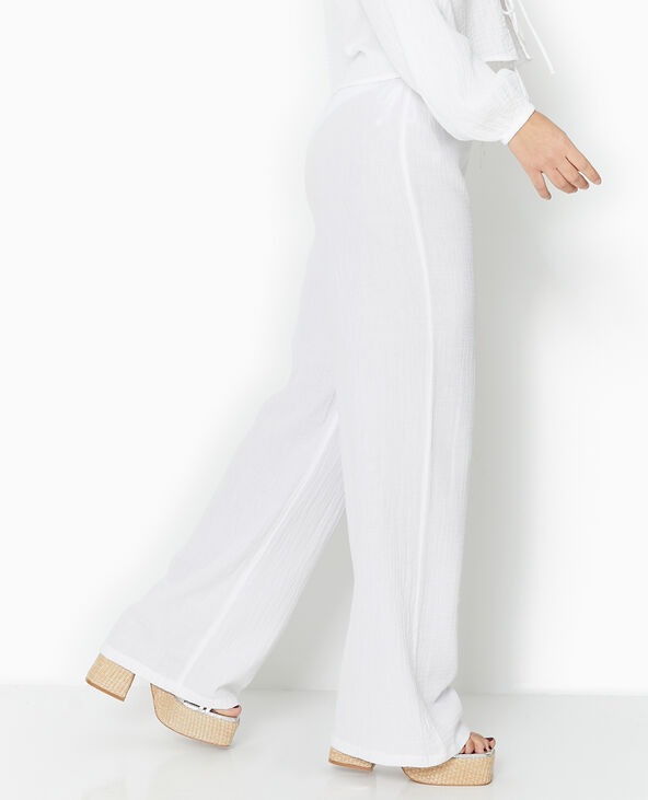 Pantalon large en gaze de coton blanc - Pimkie