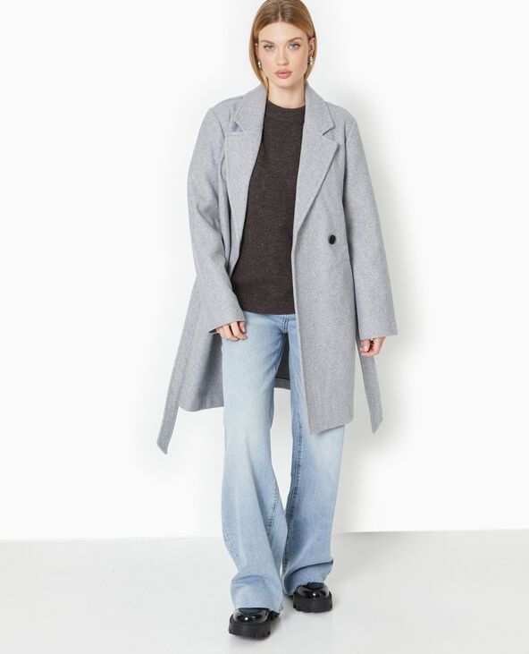 Manteau mi-long avec ceinture gris clair - Pimkie